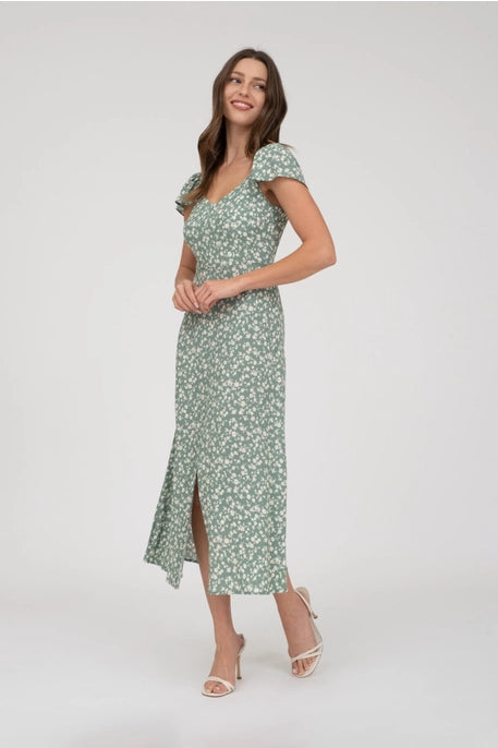 Patricia Olive Floral Midi Dress