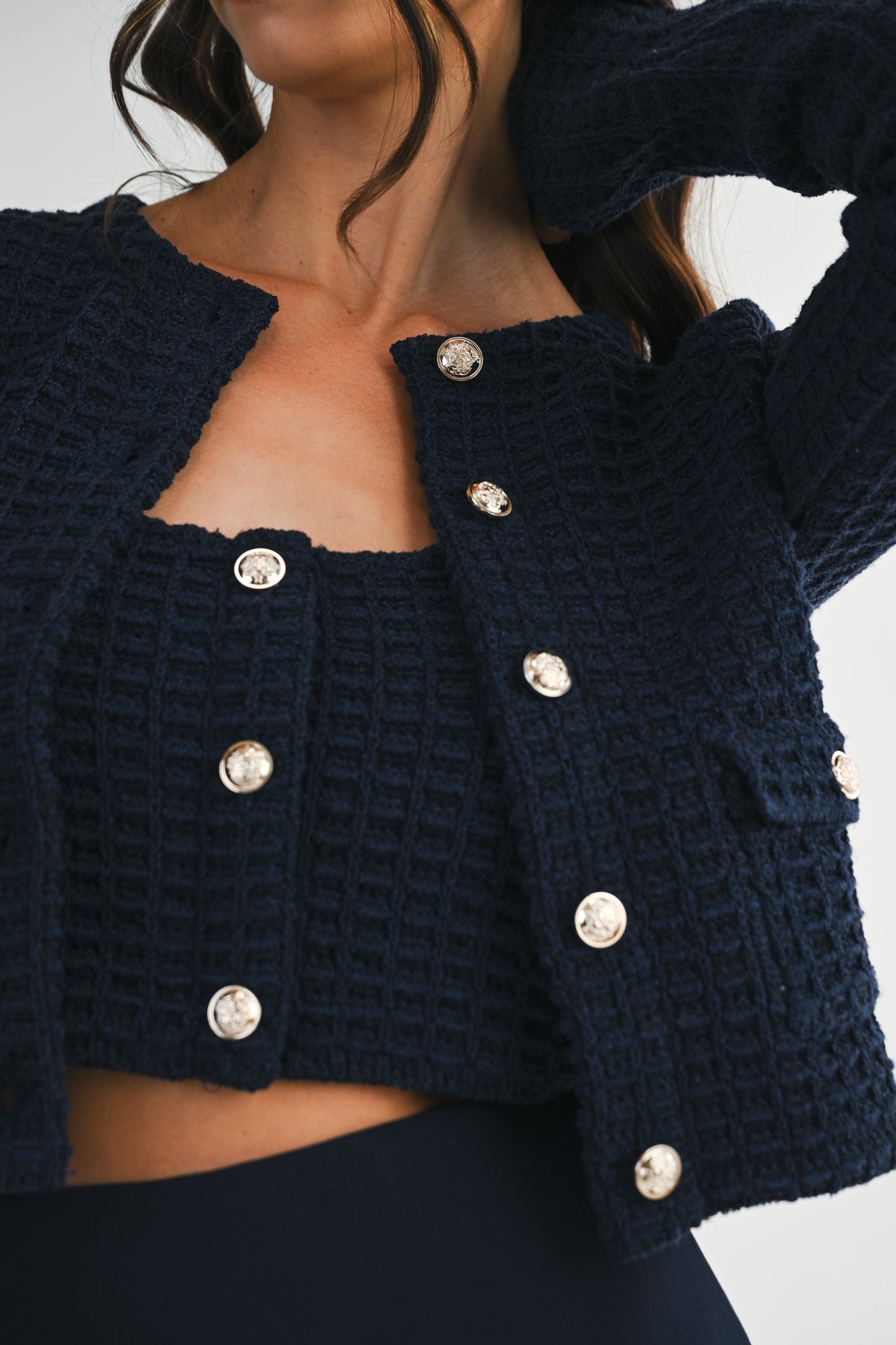 Lily Navy Button Up Tank Top