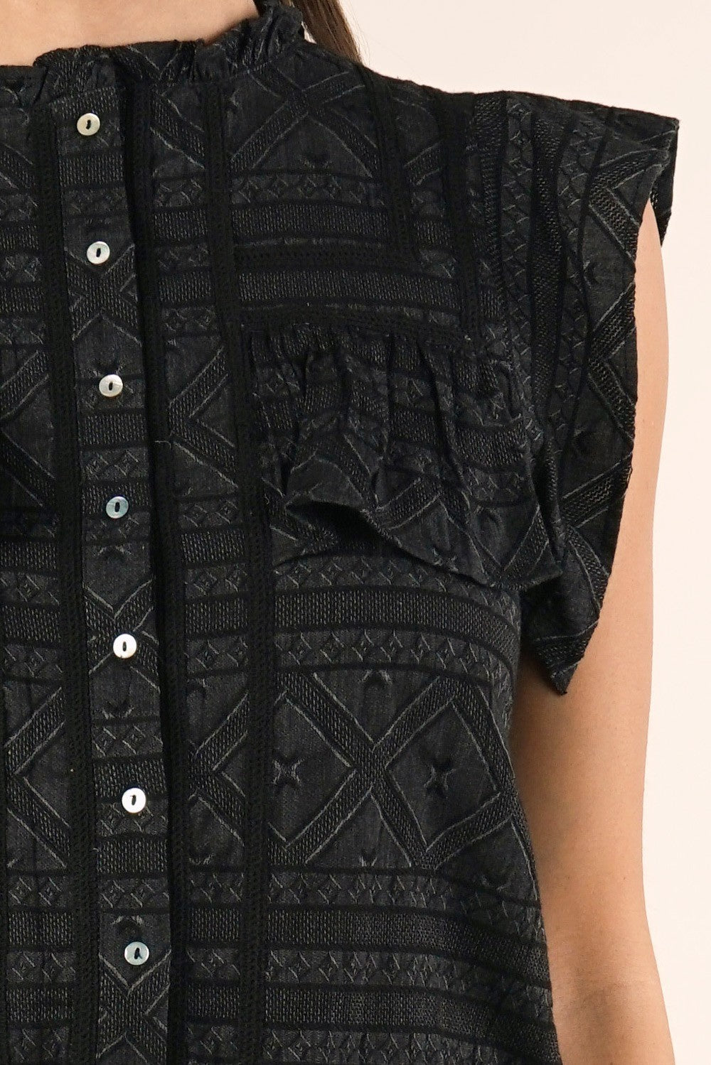 Chelsey Black Button Up LS Blouse