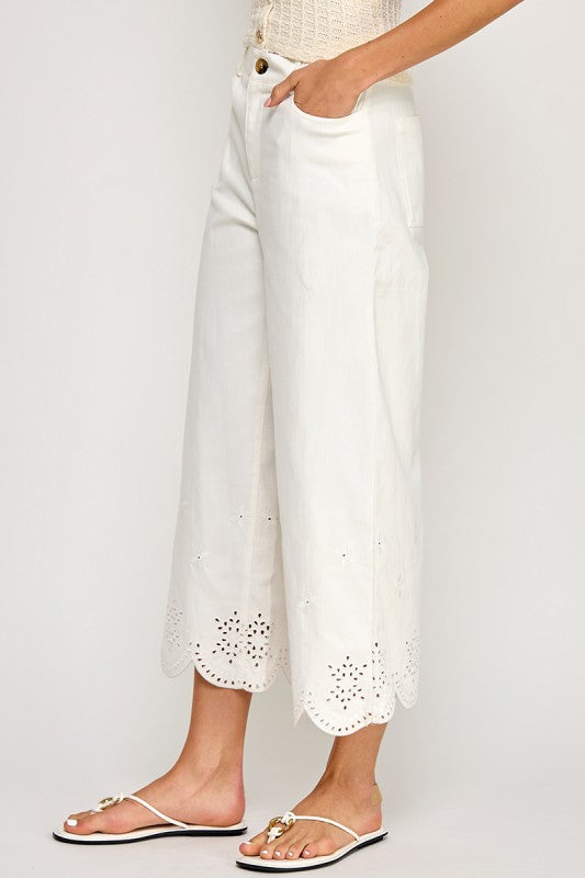 Jane Eyelet Creme Cropped Jeans
