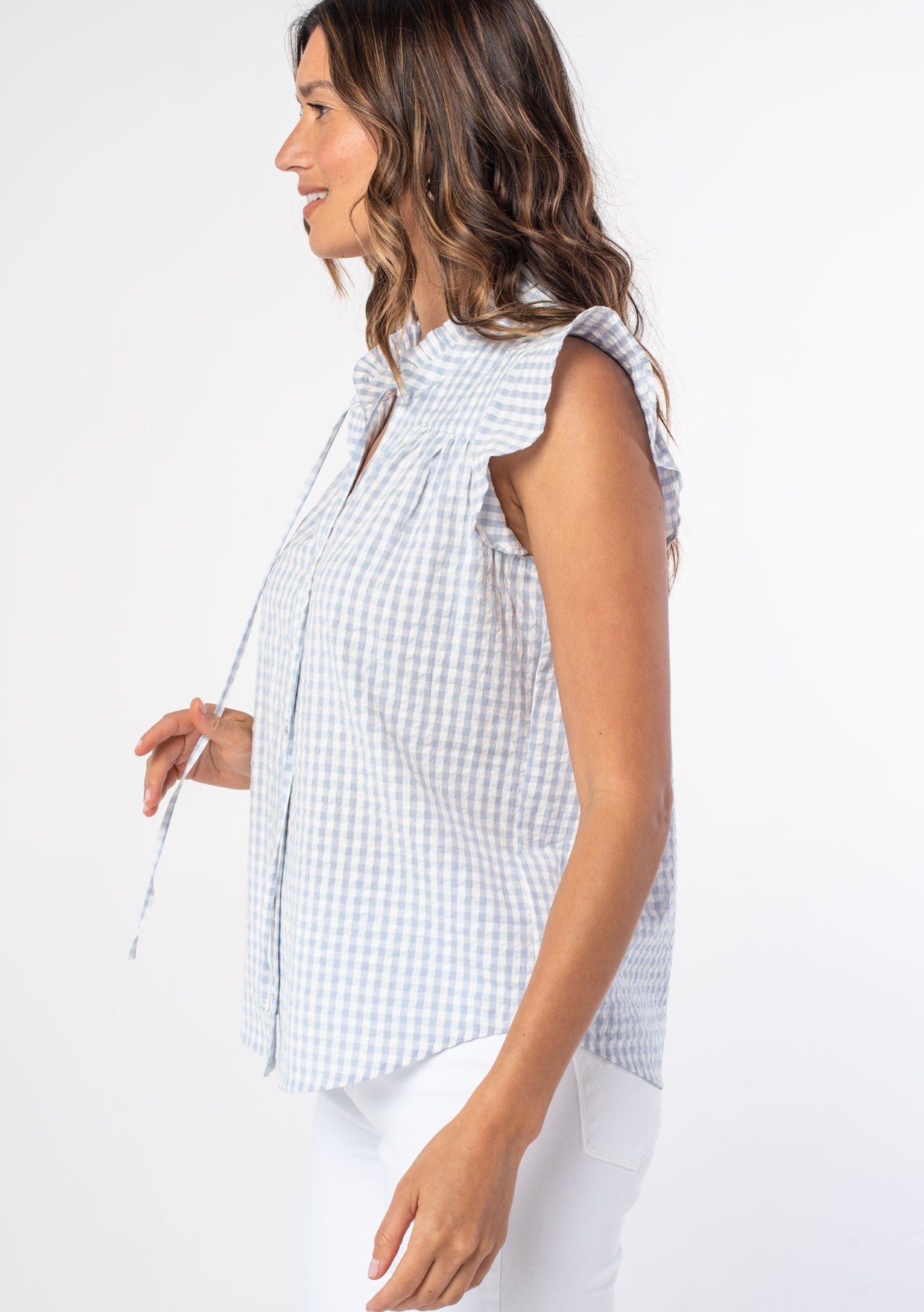 Kinsley Gingham Blue LS Blouse