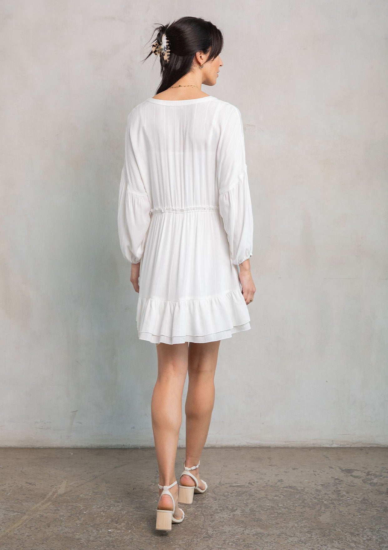 Vanessa Creme Button Mini LS Dress