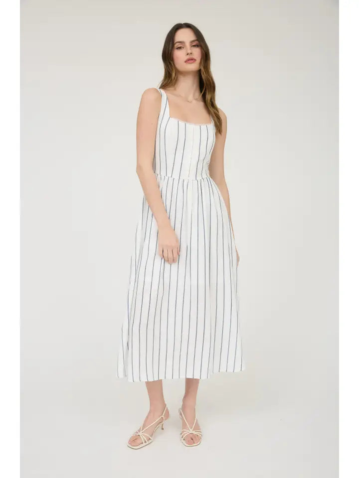 June Striped Navy Midi Dress