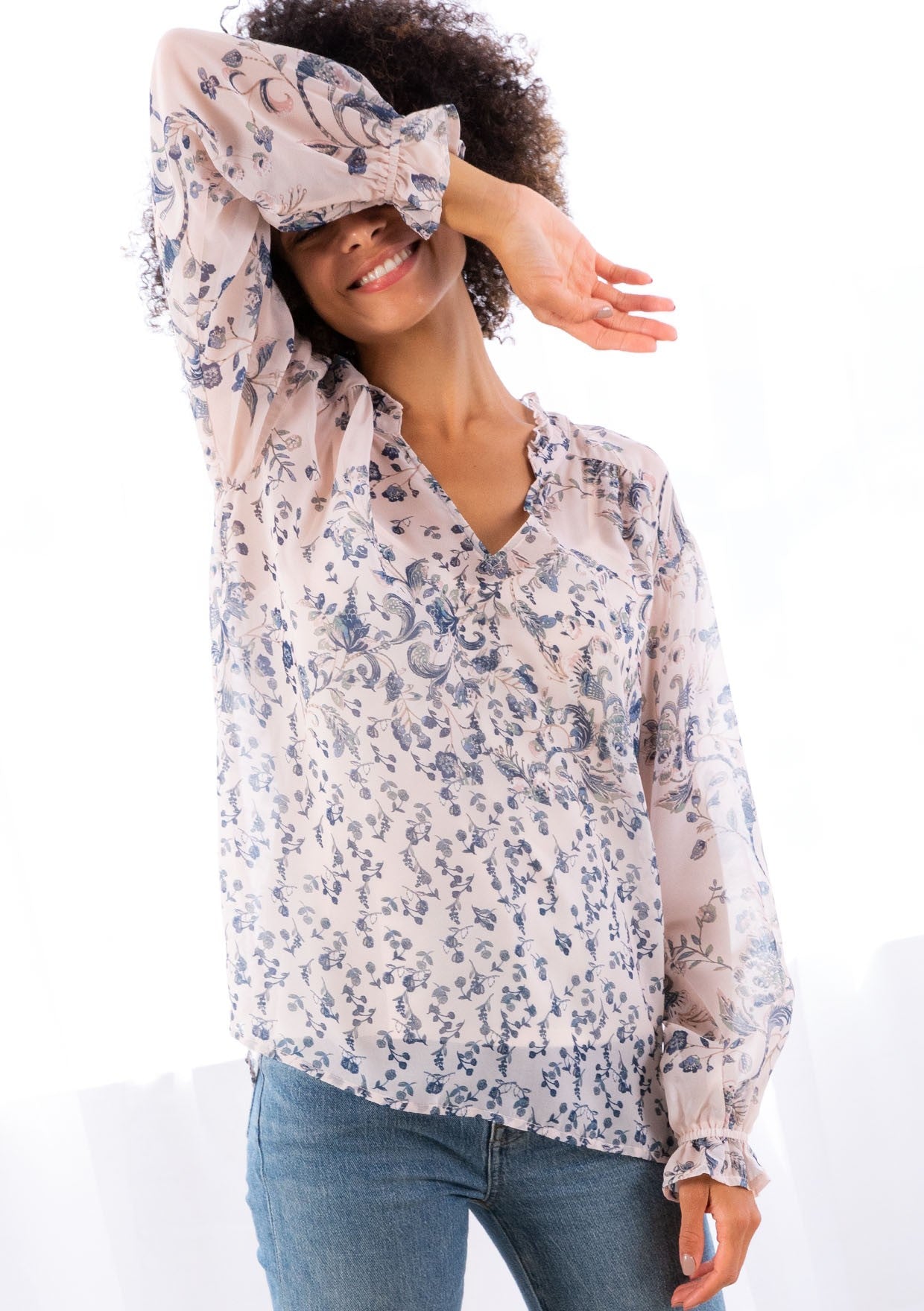 Sandy Floral Silk LS Blouse