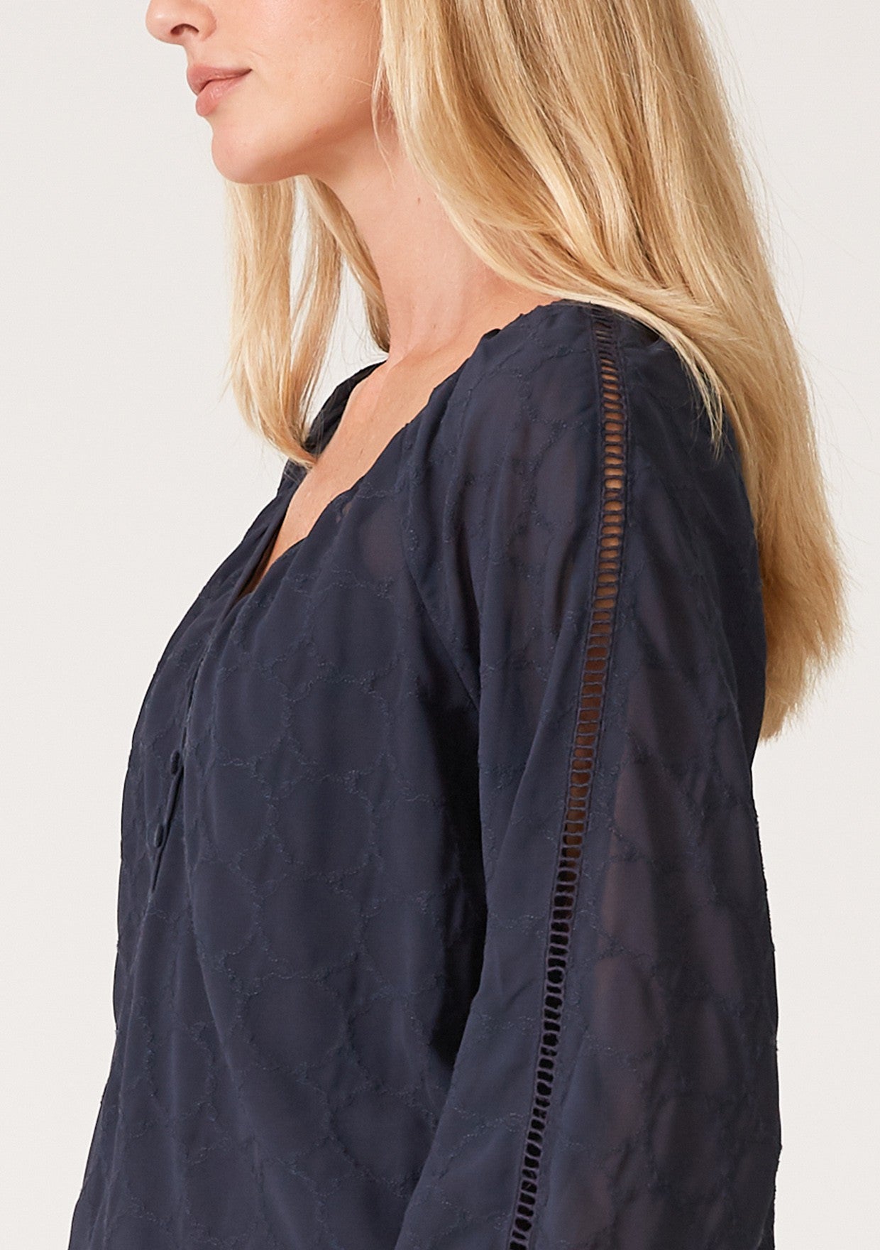 Lindsey Ink Blue Embroidered LS Blouse