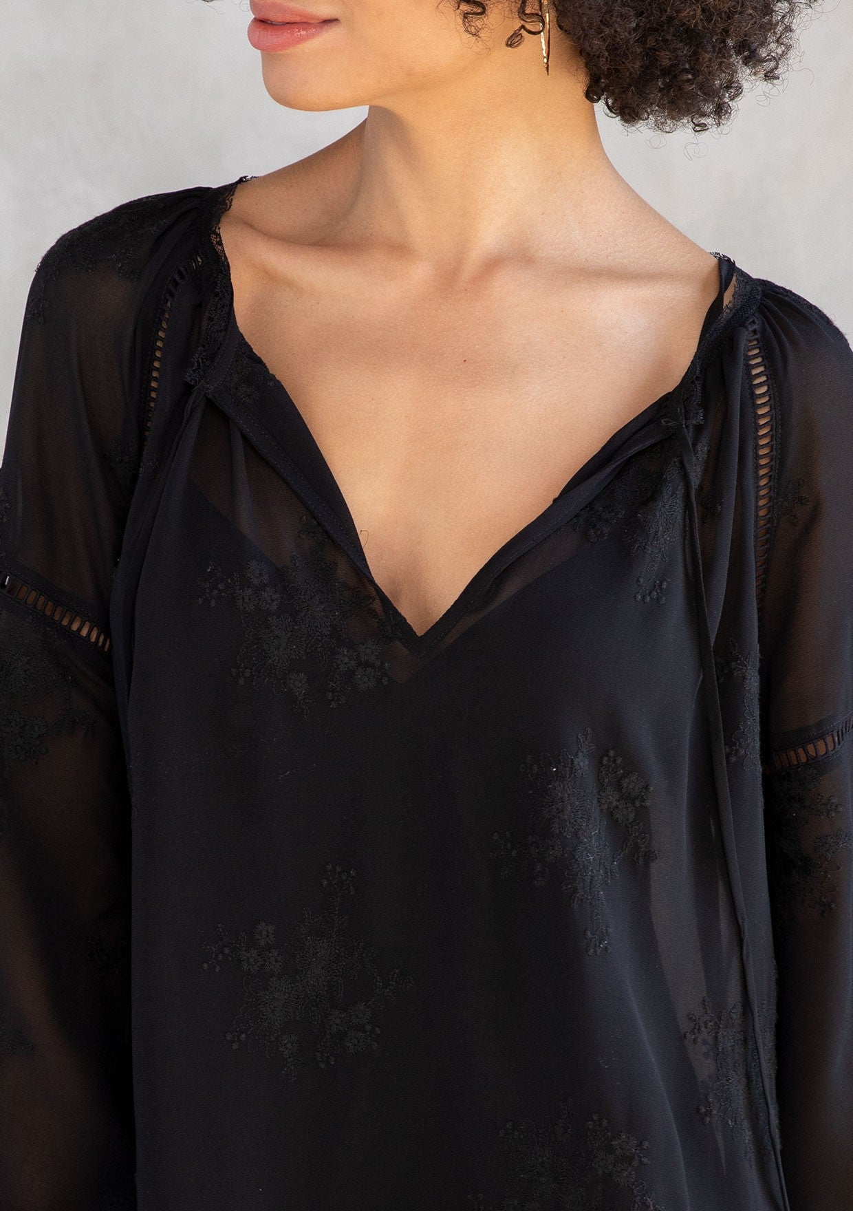 Giselle Black Lace Embroidered LS Blouse