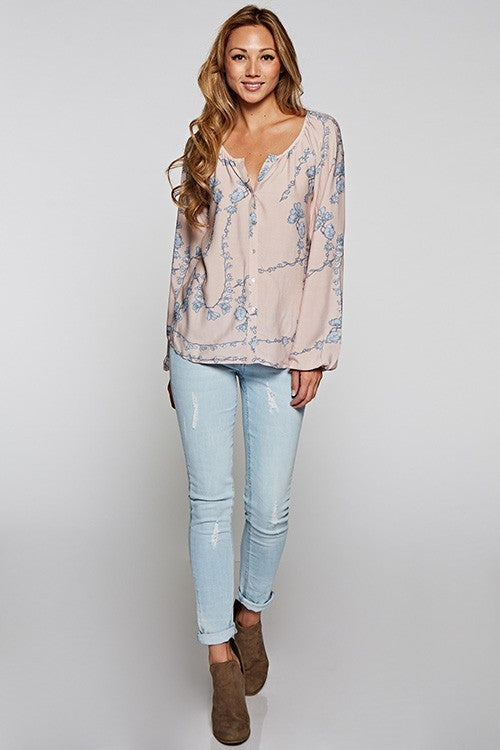Vanessa Blush Floral LS Blouse