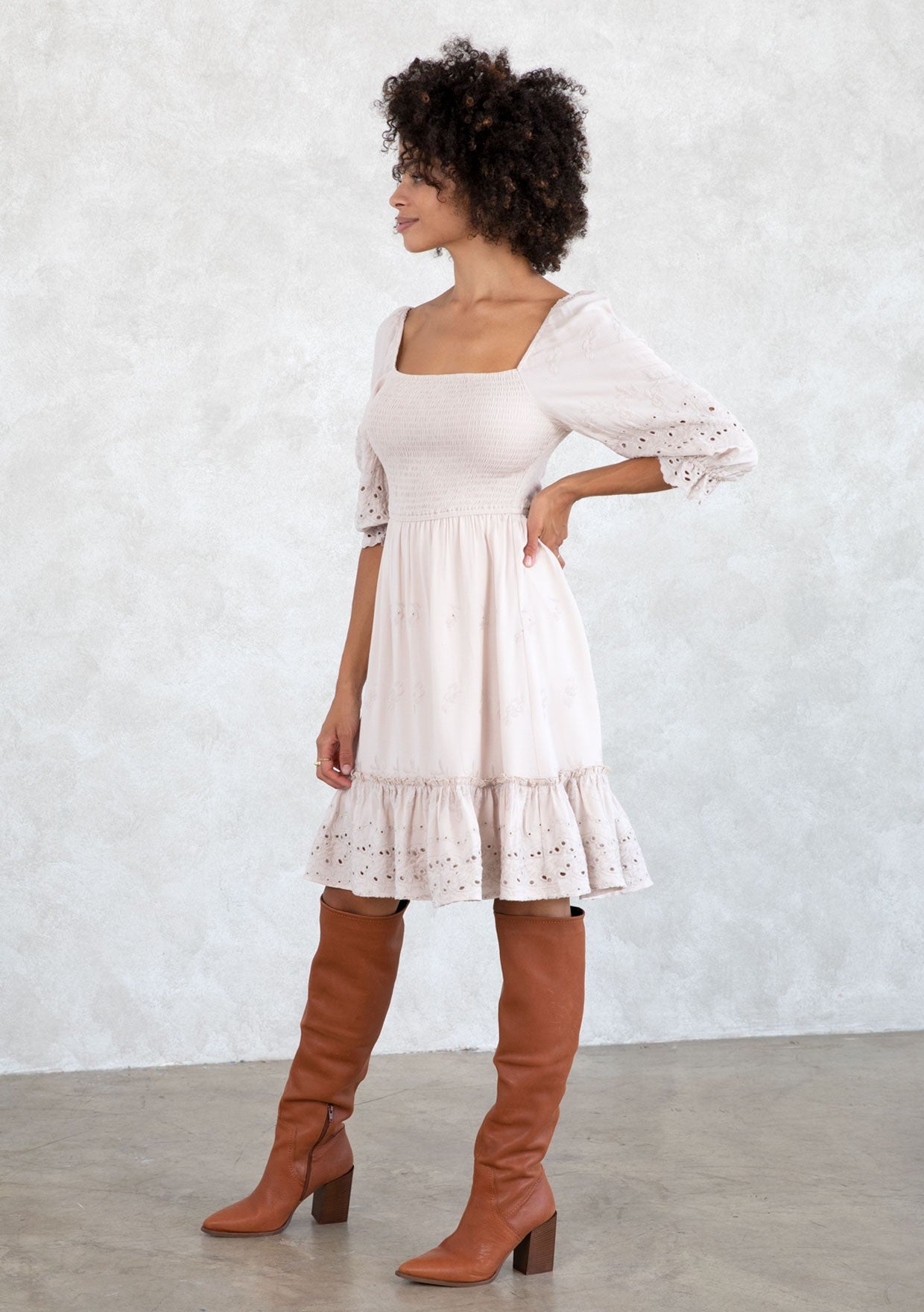 Cleo Dusty Mauve Eyelet LS Dress