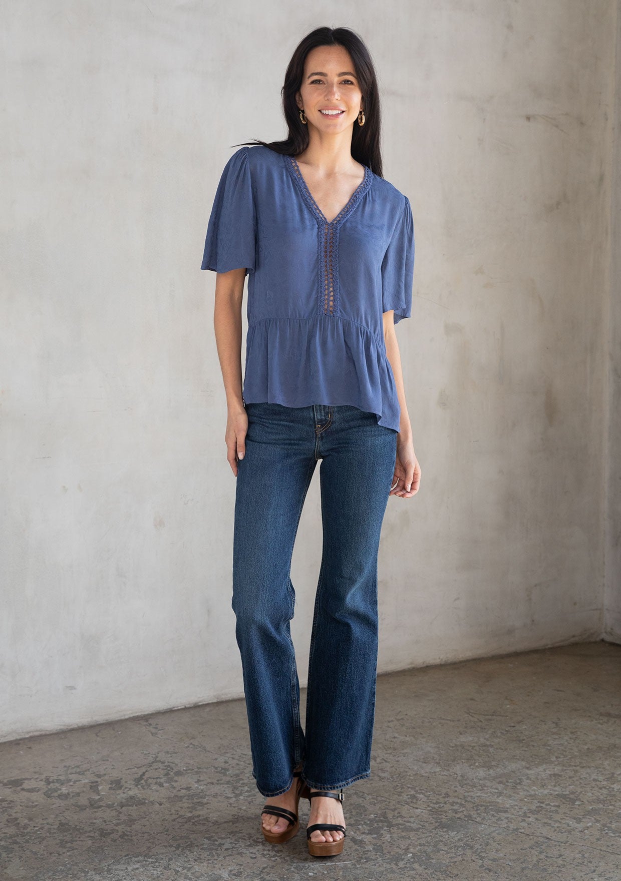 Navy Lattice LS Blouse