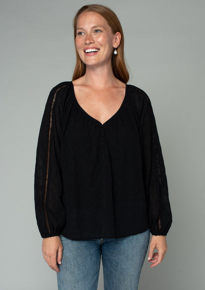 Lindsey Black Embroidered LS Blouse