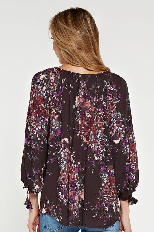 Carly Violet Floral LS Blouse