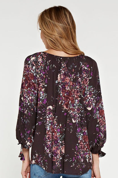 Carly Violet Floral LS Blouse