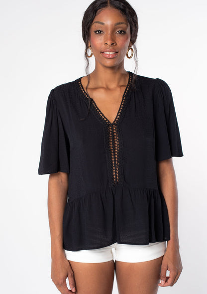 Black Lattice LS Blouse