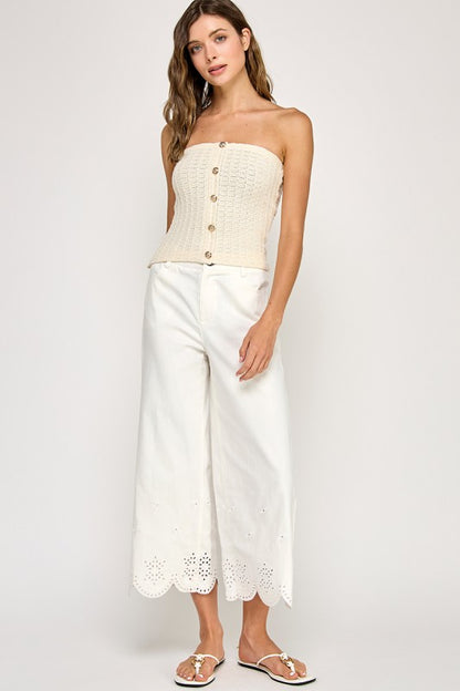 Jane Eyelet Creme Cropped Jeans