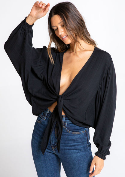 Danielle Black Tie Kimono LS Blouse