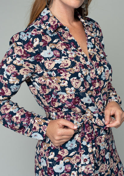 Gia Navy Floral LS Dress