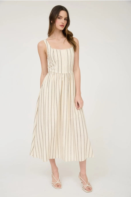 June Striped Khaki Midi Dress