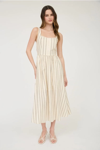 June Striped Khaki Midi Dress