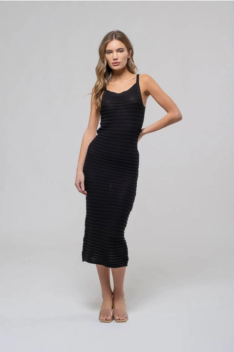 Dontella Black Crochet Midi Dress
