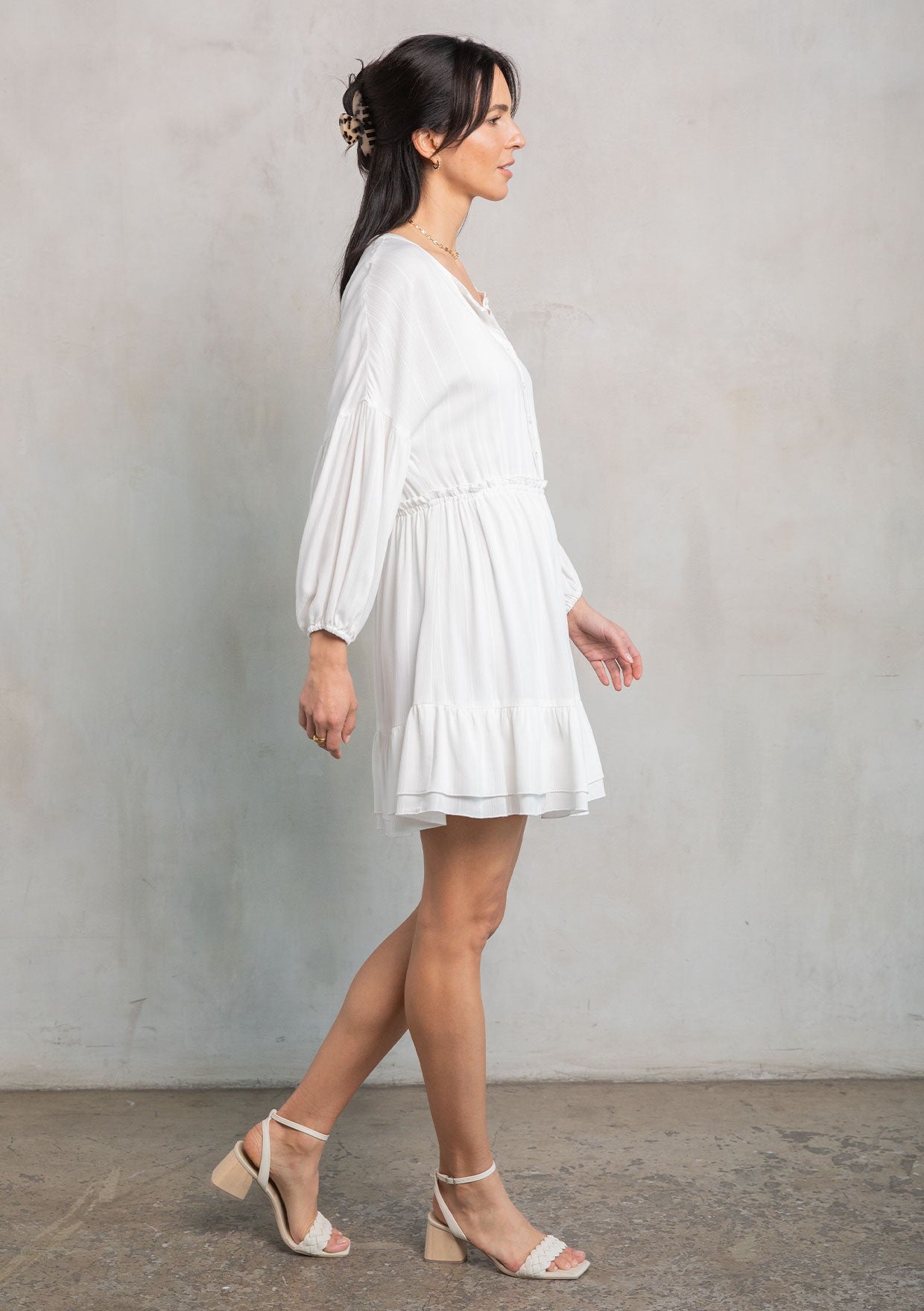 Vanessa Creme Button Mini LS Dress