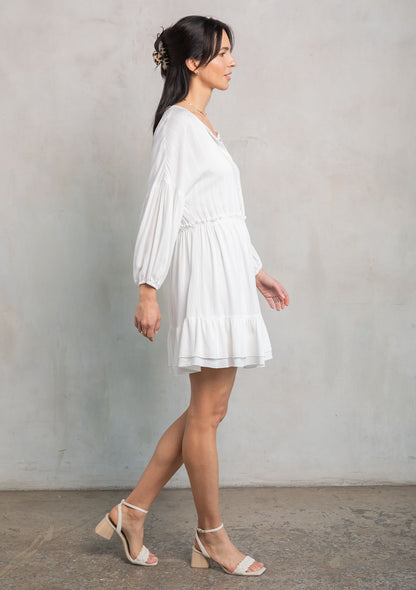 Vanessa Creme Button Mini LS Dress