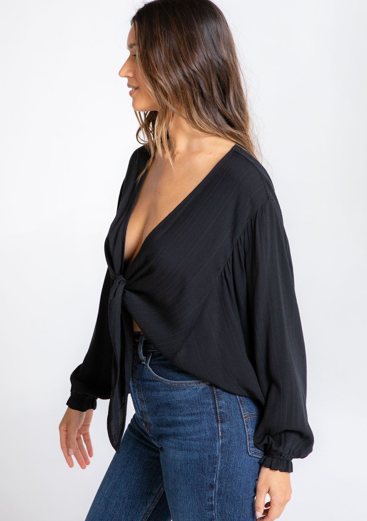 Danielle Black Tie Kimono LS Blouse