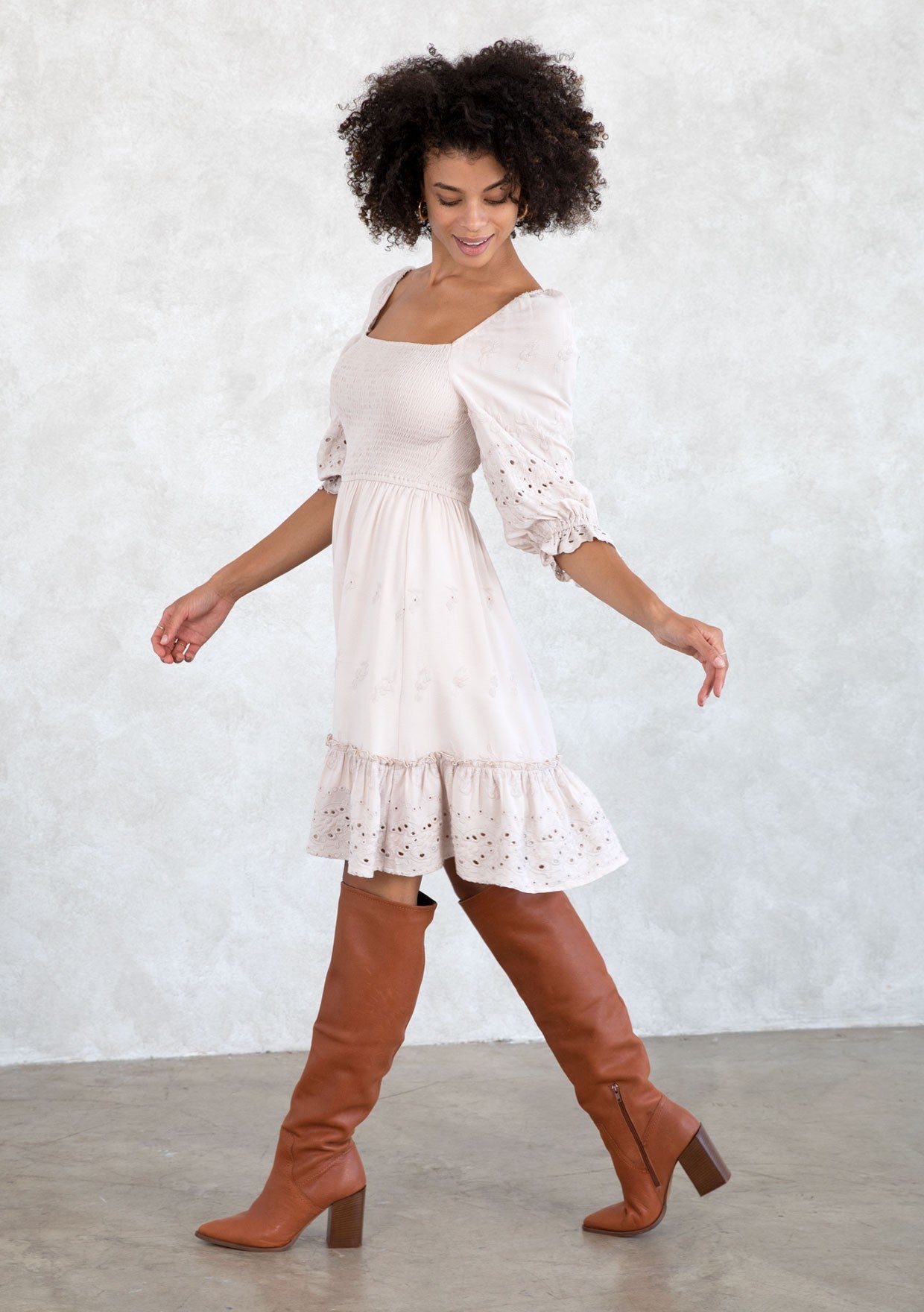 Cleo Dusty Mauve Eyelet LS Dress