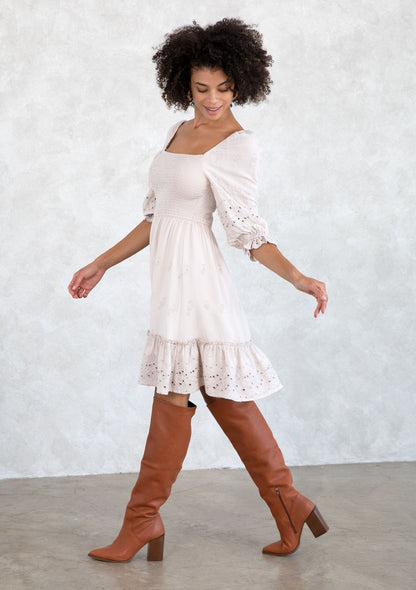 Cleo Dusty Mauve Eyelet LS Dress