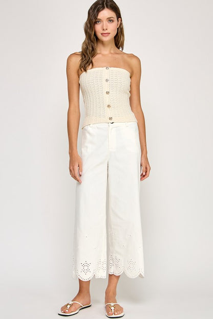 Jane Eyelet Creme Cropped Jeans