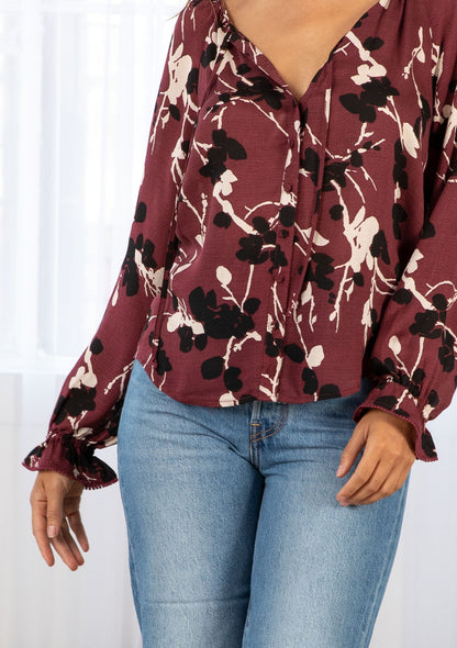 Emma Merlot LS Blouse