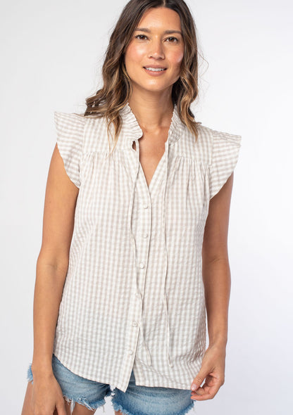 Kinsley Gingham Grey LS Blouse