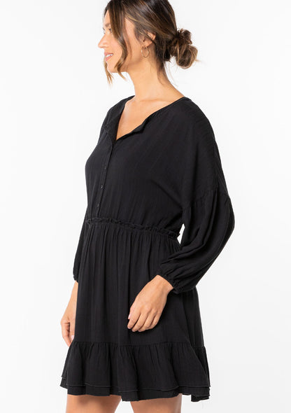 Vanessa Black Button Mini LS Dress