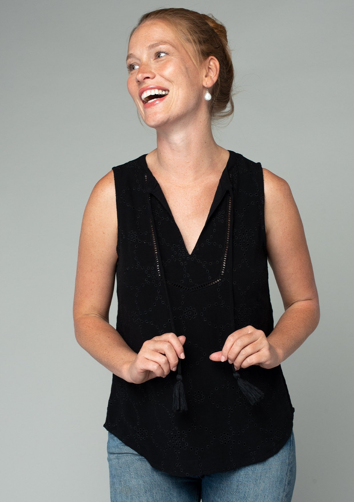 Chloe Black Eyelet LS Blouse