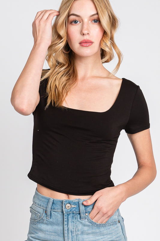FT Black Modal Square Neck Top