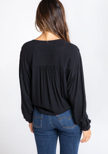 Danielle Black Tie Kimono LS Blouse