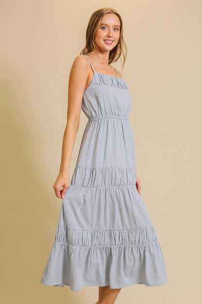 Ella Blue Flowy Tiered Midi Dress