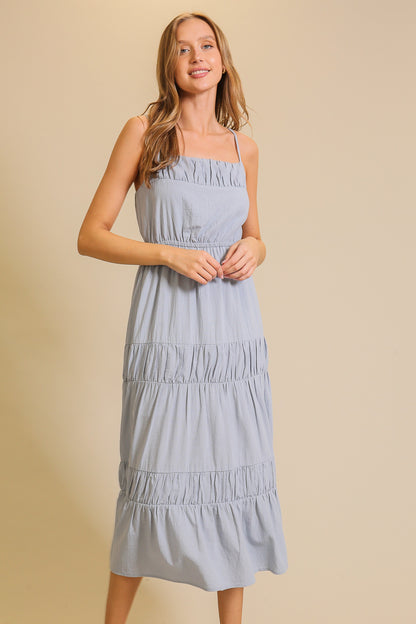 Ella Blue Flowy Tiered Midi Dress