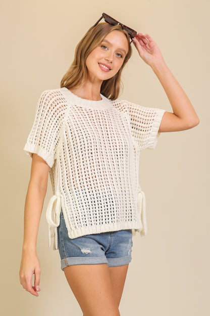 Cloud White Knit Weave Sweater