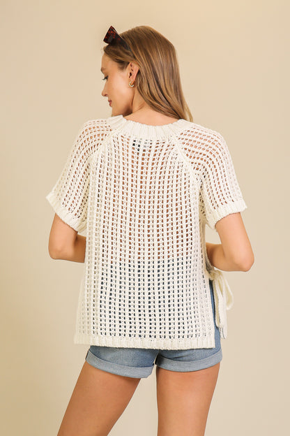 Cloud White Knit Weave Sweater