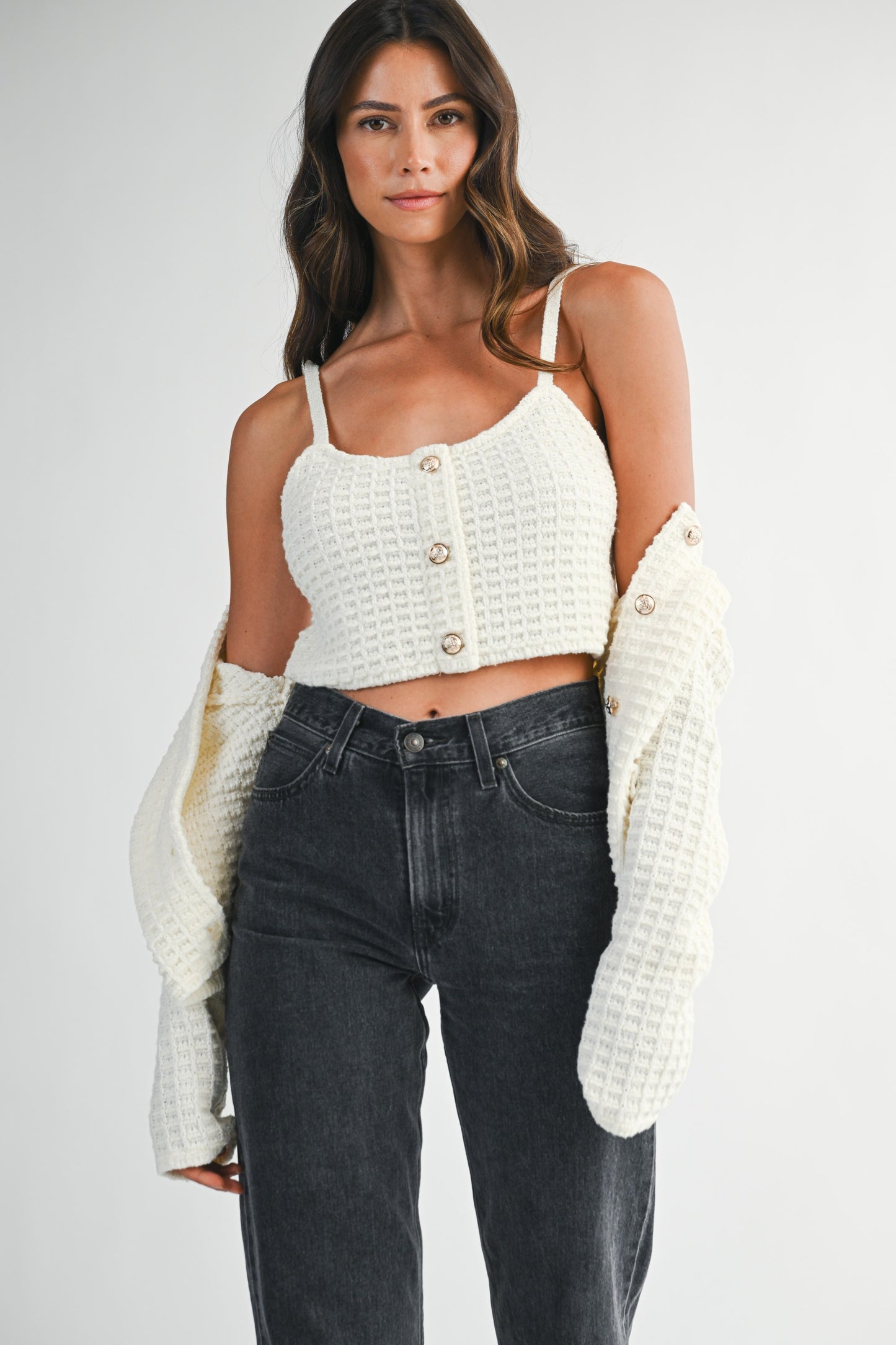 Lily Creme Button Up Tank Top