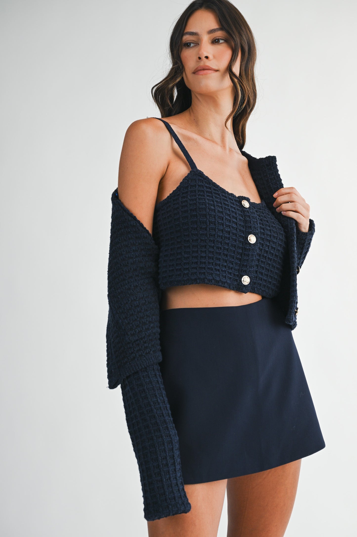 Lily Navy Button Up Tank Top