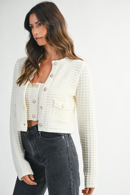Lily Creme Button Up Cardigan