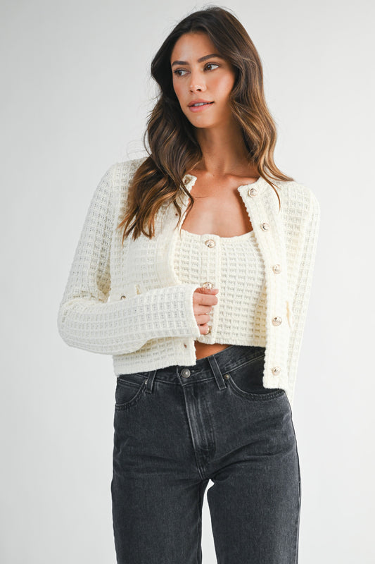 Lily Creme Button Up Cardigan