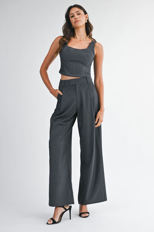 Cassie Charcoal Pinstripe Pant SET