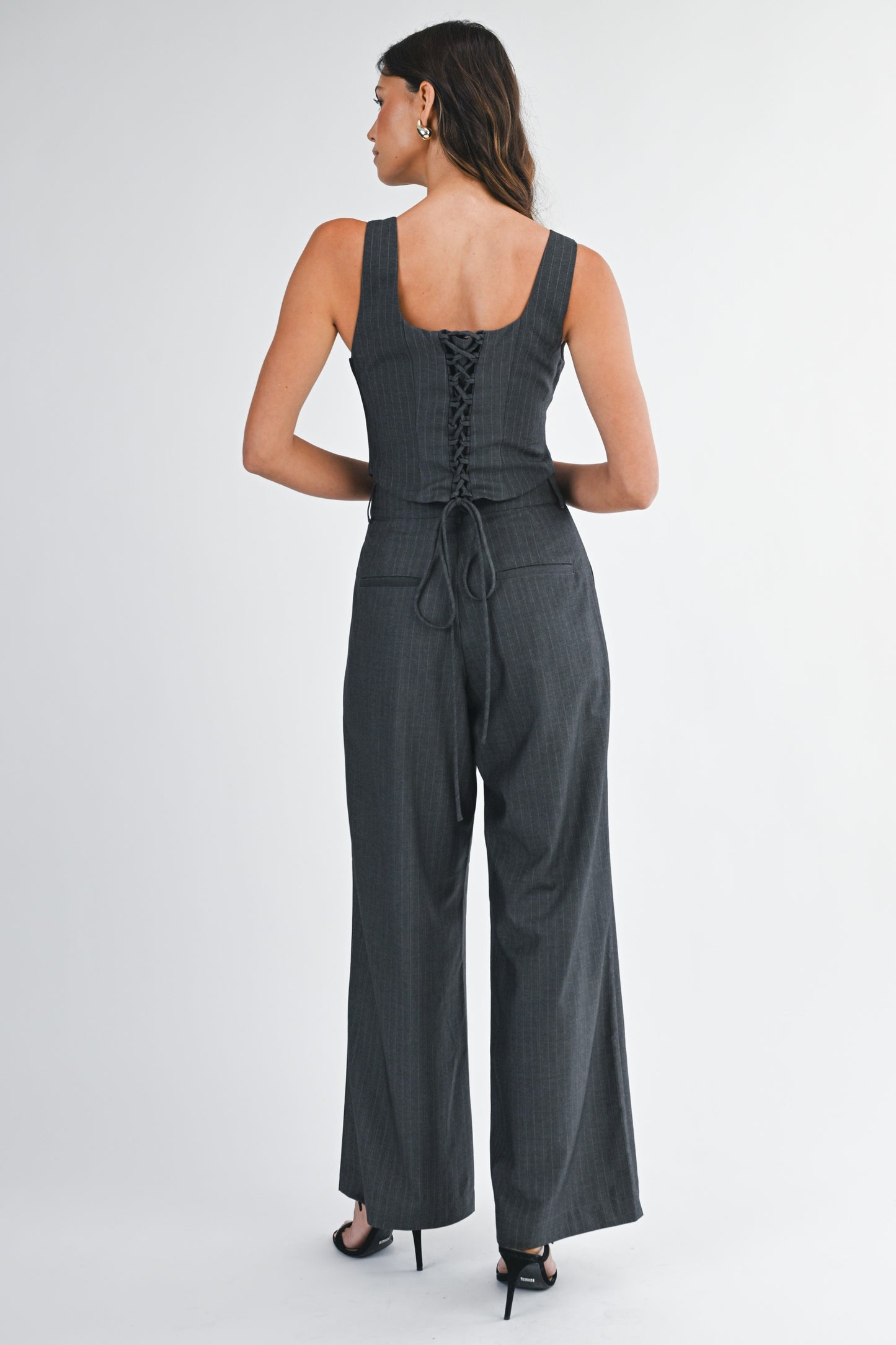 Cassie Charcoal Pinstripe Pant SET