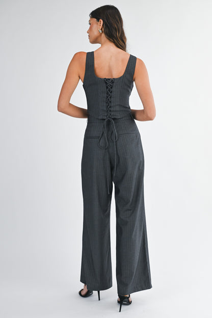 Cassie Charcoal Pinstripe Pant SET