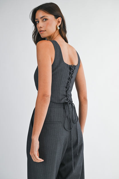 Cassie Charcoal Pinstripe Pant SET