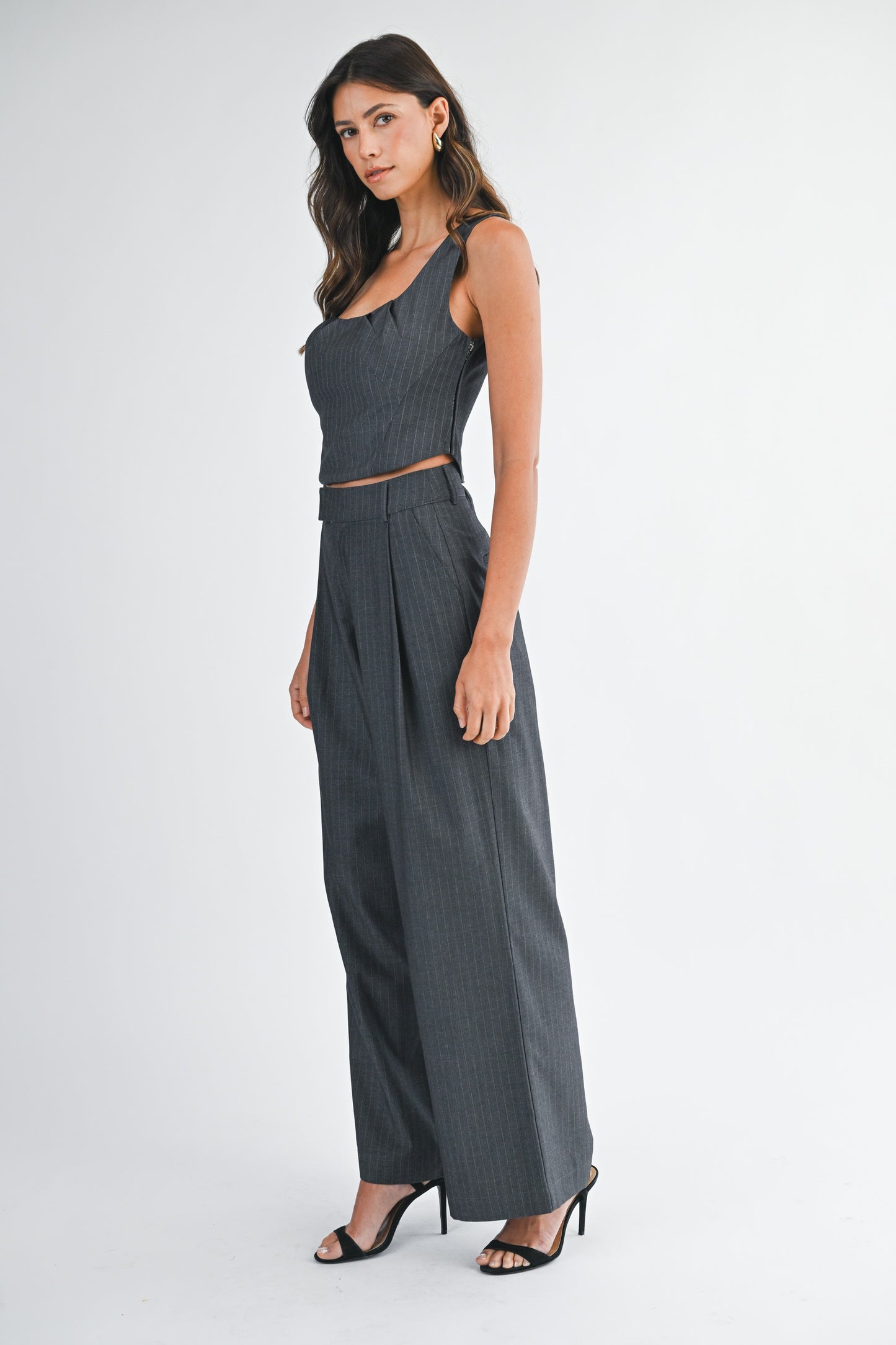 Cassie Charcoal Pinstripe Pant SET