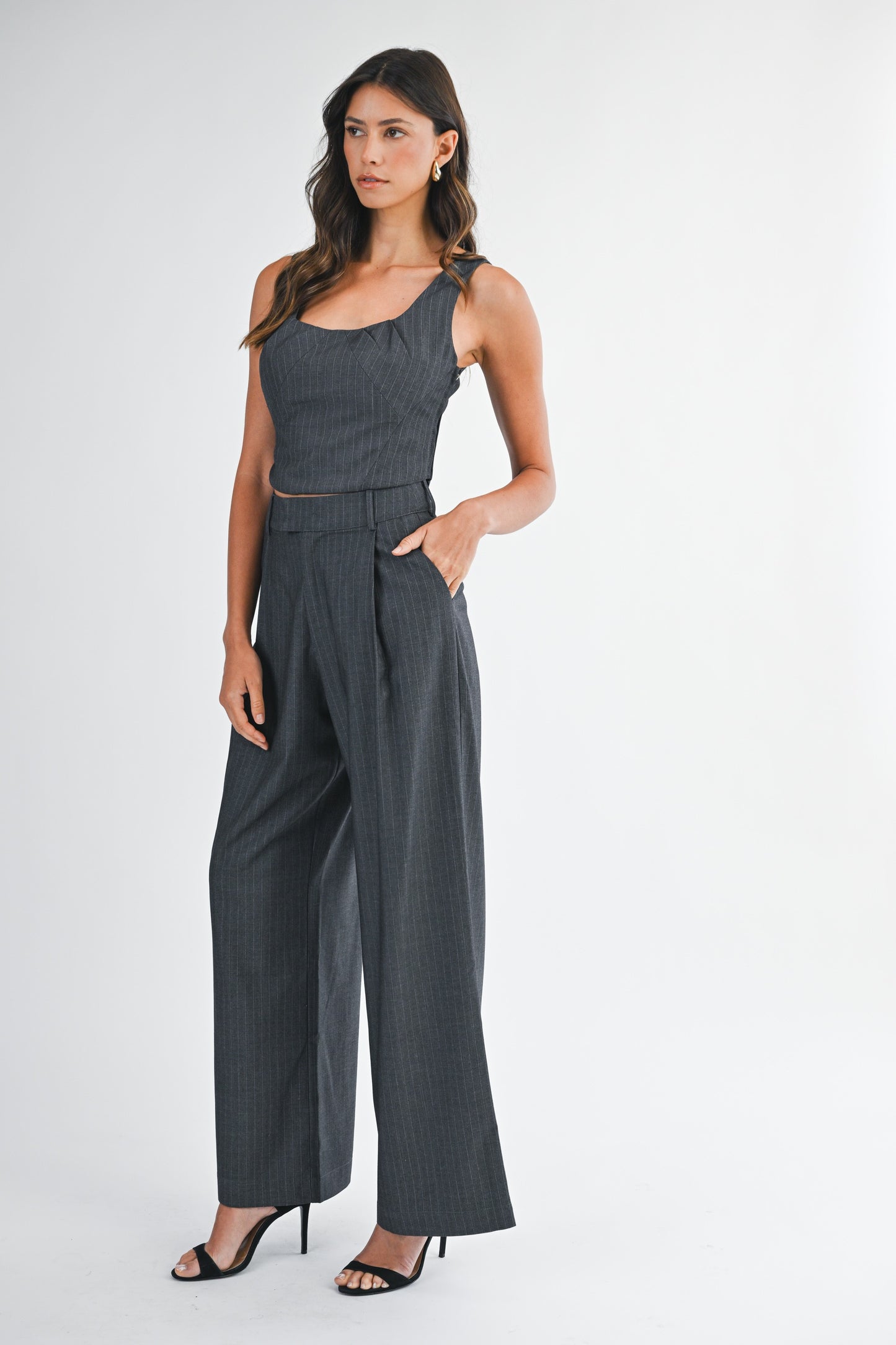Cassie Charcoal Pinstripe Pant SET