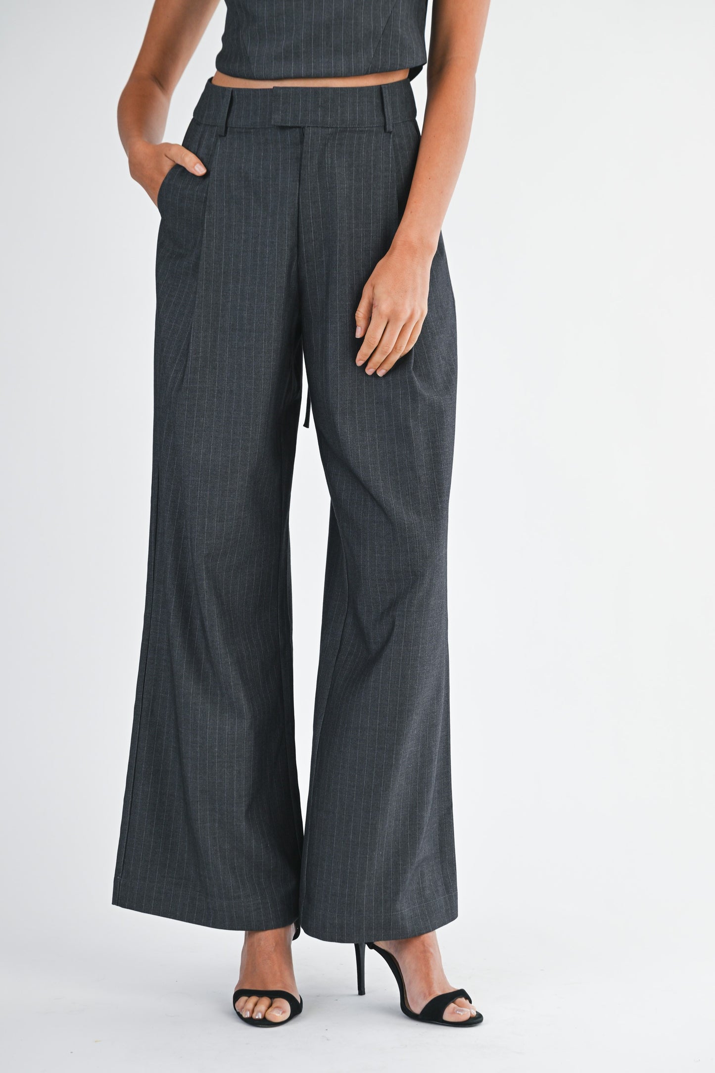 Cassie Charcoal Pinstripe Pant SET